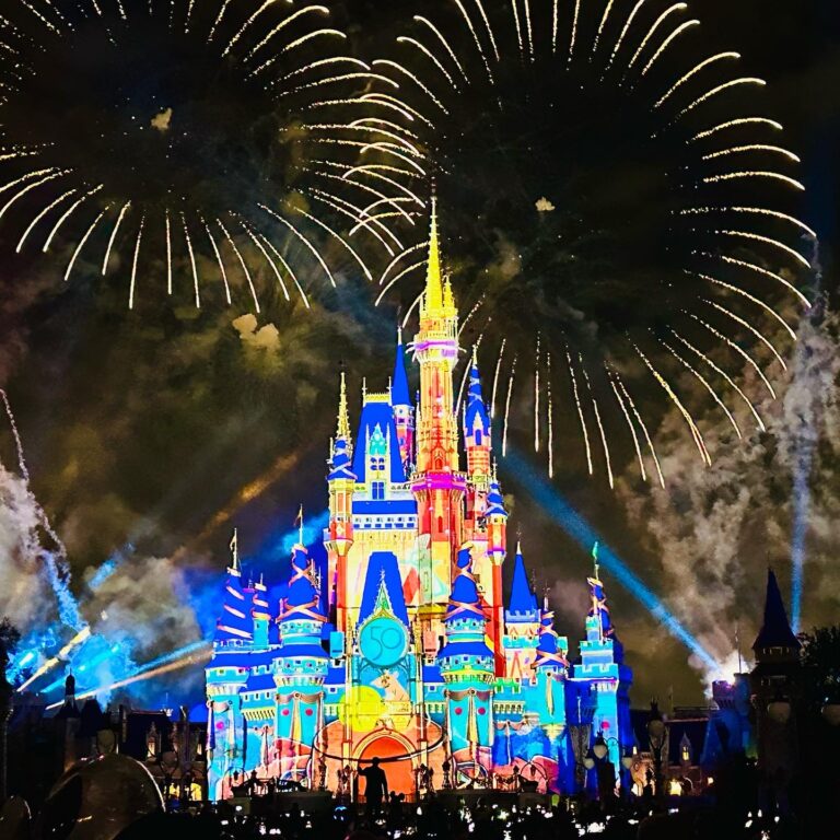 castle with fireworks
