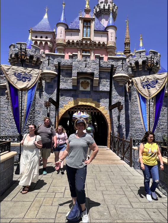 Rebecca in front of castle